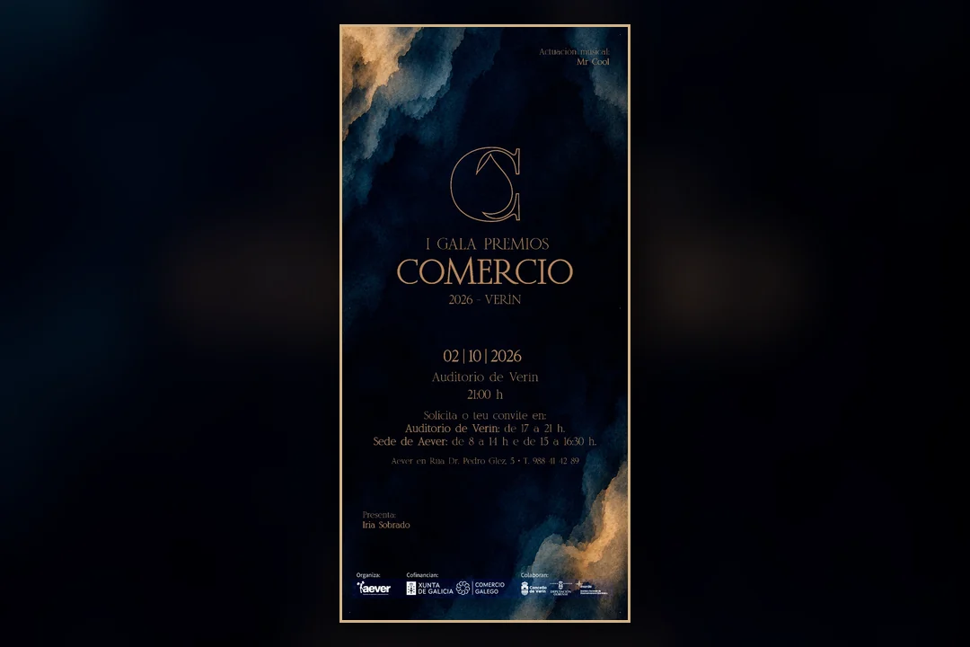 Cartel da I Gala Premios Comercio 2026 de Verín, que se celebra o 2 de outubro ás 21:00 horas no Auditorio de Verín.